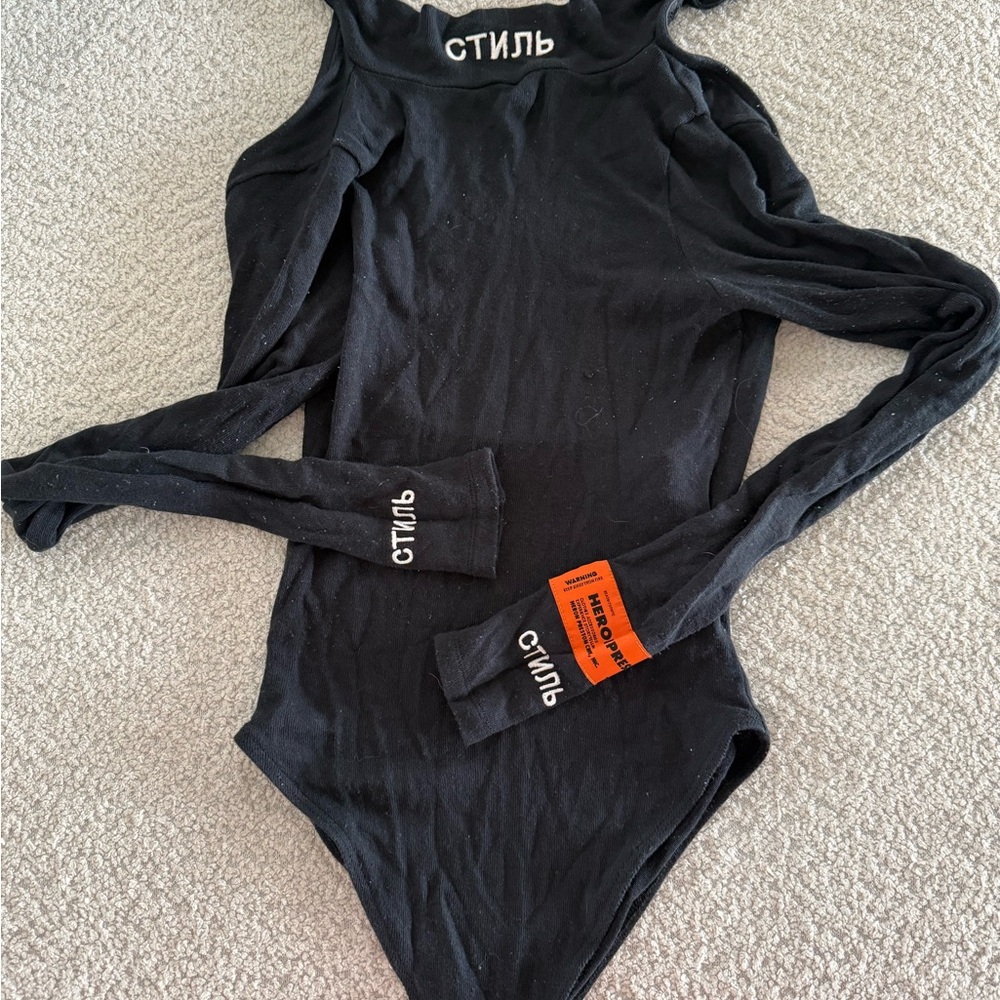 Heron Preston Black Bodysuit with Orange Tag